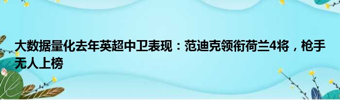 大数据量化去年英超中卫表现：范迪克领衔荷兰4将，枪手无人上榜