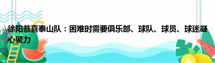 徐阳恭喜泰山队：困难时需要俱乐部、球队、球员、球迷凝心聚力