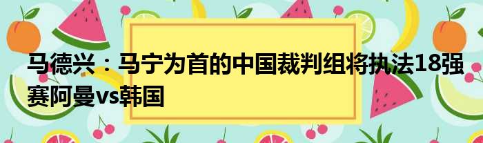 马德兴：马宁为首的中国裁判组将执法18强赛阿曼vs韩国