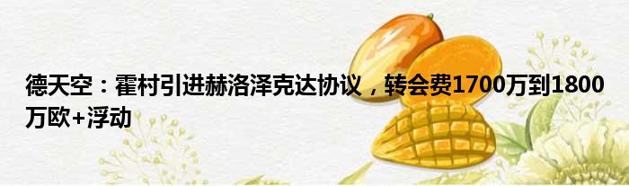 德天空：霍村引进赫洛泽克达协议，转会费1700万到1800万欧+浮动