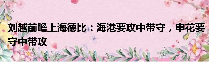 刘越前瞻上海德比：海港要攻中带守，申花要守中带攻