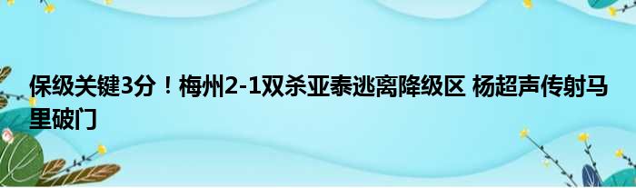 保级关键3分！梅州2-1双杀亚泰逃离降级区 杨超声传射马里破门