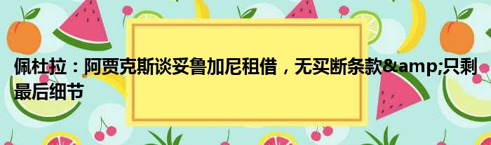 佩杜拉：阿贾克斯谈妥鲁加尼租借，无买断条款&只剩最后细节