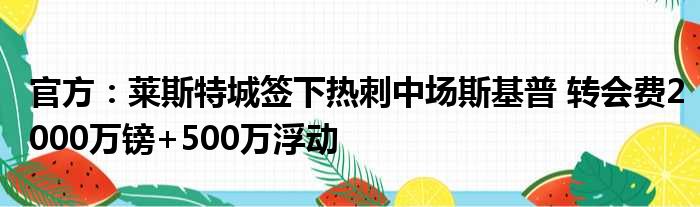 官方：莱斯特城签下热刺中场斯基普 转会费2000万镑+500万浮动