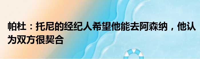 帕杜：托尼的经纪人希望他能去阿森纳，他认为双方很契合