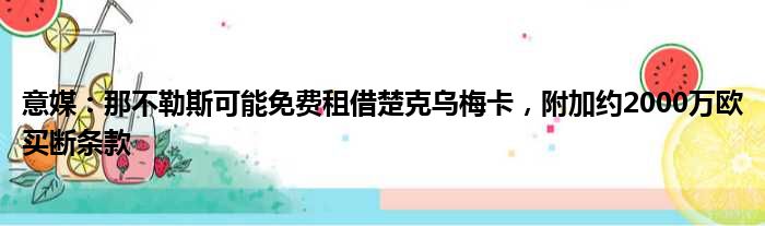 意媒：那不勒斯可能免费租借楚克乌梅卡，附加约2000万欧买断条款