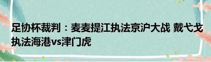 足协杯裁判：麦麦提江执法京沪大战 戴弋戈执法海港vs津门虎