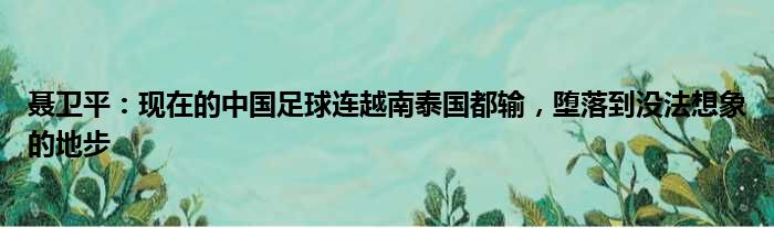 聂卫平：现在的中国足球连越南泰国都输，堕落到没法想象的地步