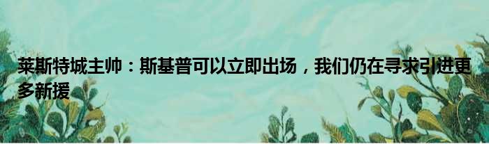 莱斯特城主帅：斯基普可以立即出场，我们仍在寻求引进更多新援