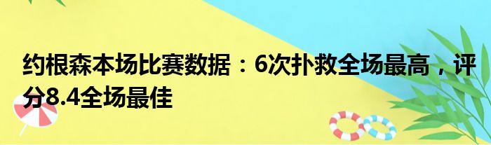 约根森本场比赛数据：6次扑救全场最高，评分8.4全场最佳