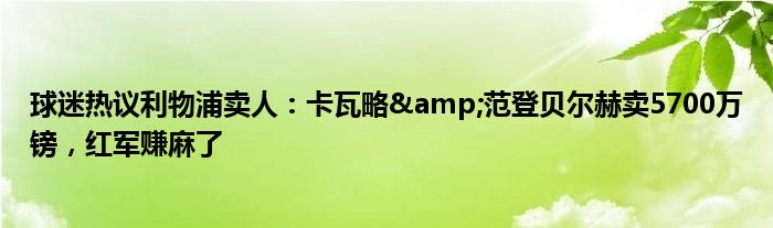 球迷热议利物浦卖人：卡瓦略&范登贝尔赫卖5700万镑，红军赚麻了