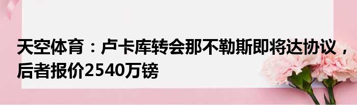 天空体育：卢卡库转会那不勒斯即将达协议，后者报价2540万镑