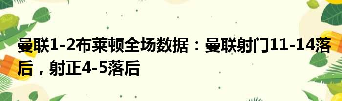 曼联1-2布莱顿全场数据：曼联射门11-14落后，射正4-5落后