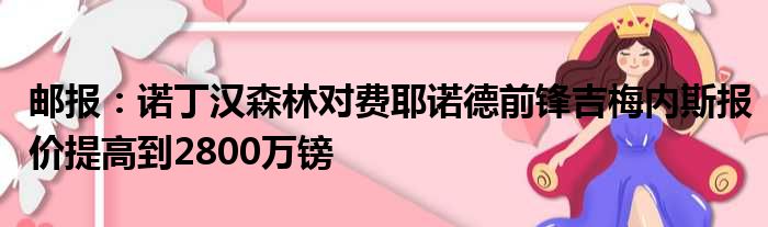 邮报：诺丁汉森林对费耶诺德前锋吉梅内斯报价提高到2800万镑