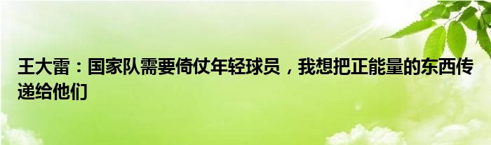 王大雷：国家队需要倚仗年轻球员，我想把正能量的东西传递给他们