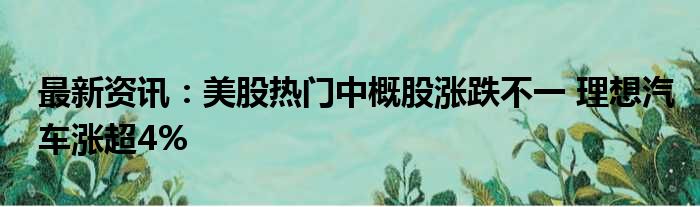 最新资讯：美股热门中概股涨跌不一 理想汽车涨超4%