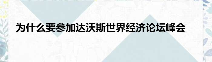 为什么要参加达沃斯世界经济论坛峰会