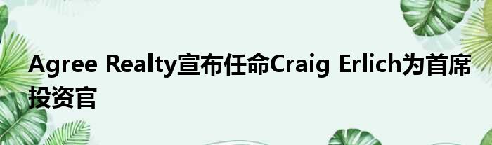 Agree Realty宣布任命Craig Erlich为首席投资官