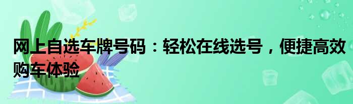 网上自选车牌号码：轻松在线选号，便捷高效购车体验