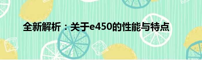 全新解析：关于e450的性能与特点