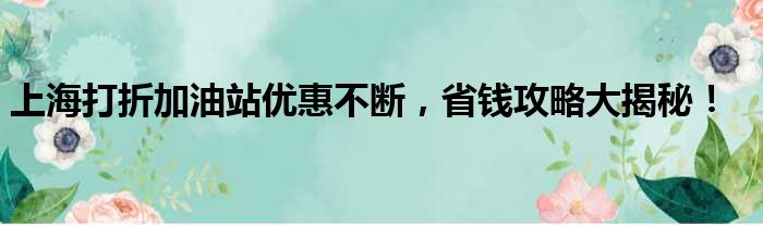 上海打折加油站优惠不断，省钱攻略大揭秘！