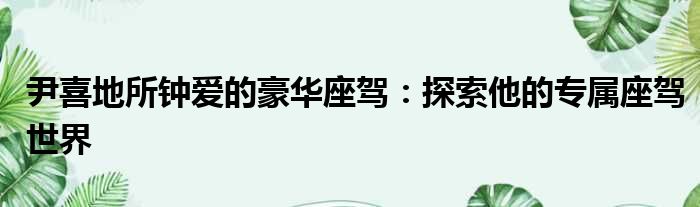 尹喜地所钟爱的豪华座驾：探索他的专属座驾世界