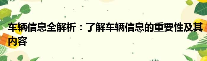 车辆信息全解析：了解车辆信息的重要性及其内容