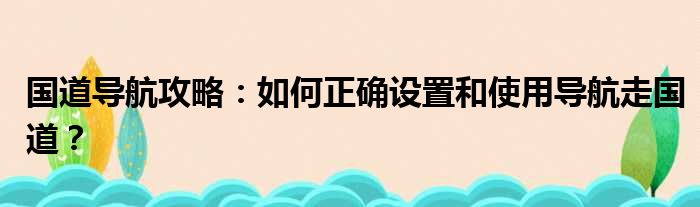 国道导航攻略：如何正确设置和使用导航走国道？