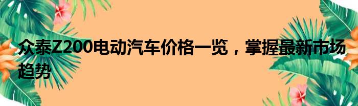 众泰Z200电动汽车价格一览，掌握最新市场趋势