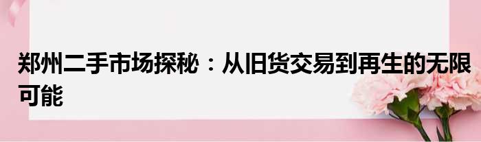 郑州二手市场探秘：从旧货交易到再生的无限可能