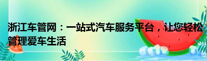 浙江车管网：一站式汽车服务平台，让您轻松管理爱车生活