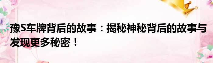 豫S车牌背后的故事：揭秘神秘背后的故事与发现更多秘密！