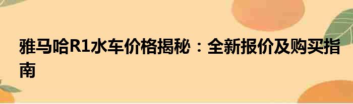 雅马哈R1水车价格揭秘：全新报价及购买指南