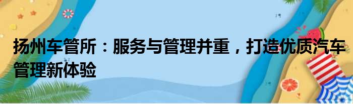 扬州车管所：服务与管理并重，打造优质汽车管理新体验