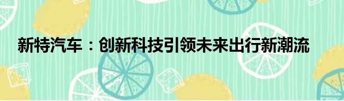 新特汽车：创新科技引领未来出行新潮流