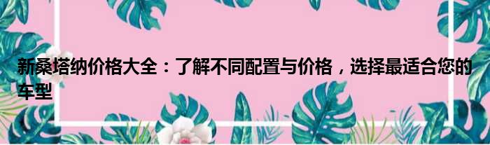 新桑塔纳价格大全：了解不同配置与价格，选择最适合您的车型