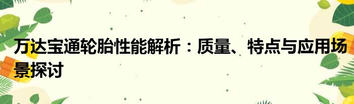 万达宝通轮胎性能解析：质量、特点与应用场景探讨