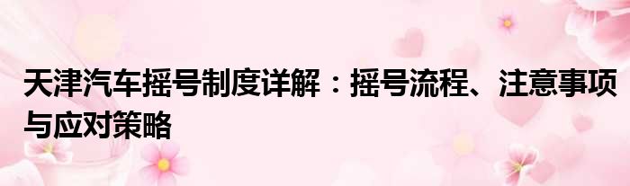 天津汽车摇号制度详解：摇号流程、注意事项与应对策略