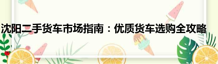 沈阳二手货车市场指南：优质货车选购全攻略