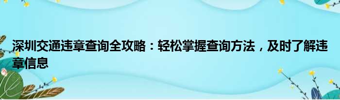 深圳交通违章查询全攻略：轻松掌握查询方法，及时了解违章信息