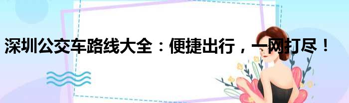 深圳公交车路线大全：便捷出行，一网打尽！