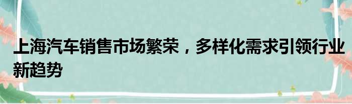 上海汽车销售市场繁荣，多样化需求引领行业新趋势