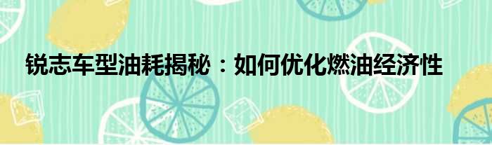 锐志车型油耗揭秘：如何优化燃油经济性