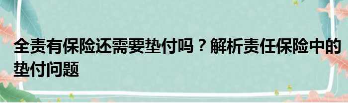 全责有保险还需要垫付吗？解析责任保险中的垫付问题