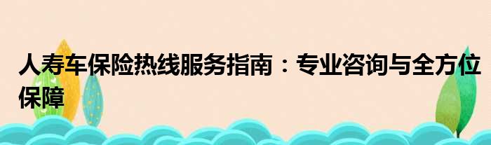 人寿车保险热线服务指南：专业咨询与全方位保障