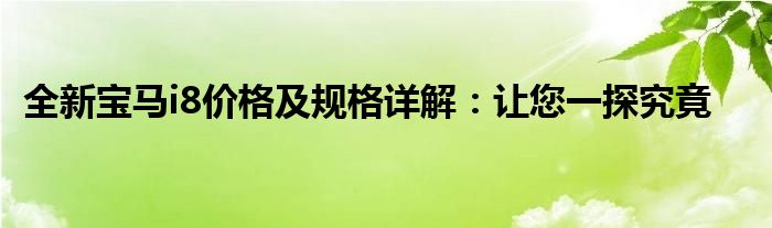 全新宝马i8价格及规格详解：让您一探究竟